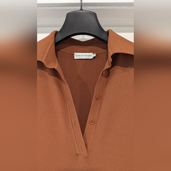 NWOT Brown Scanlan Theodore Crepe-Knit Polo Midi Dress Size Small - Picture 3 of 7